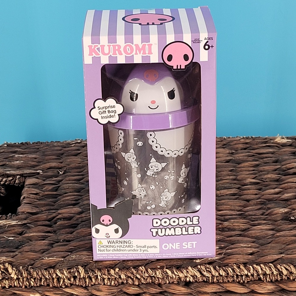 Sanrio Kuromi Doodle Tumbler DIY Clear Cup Set Surprise Bag Gift New NWT purple